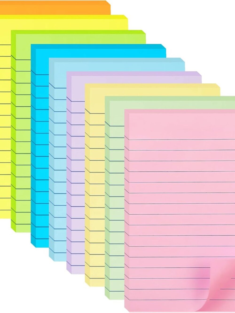 9 Pack Lined Sticky Notes with Lines 4X6 in, 9 Pastel Slef-Stick Pads